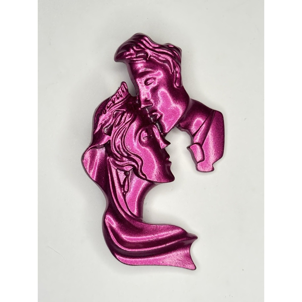 Couple Kissing Brooch Metallic Fuchsia Pink Silhouette Romance Pin